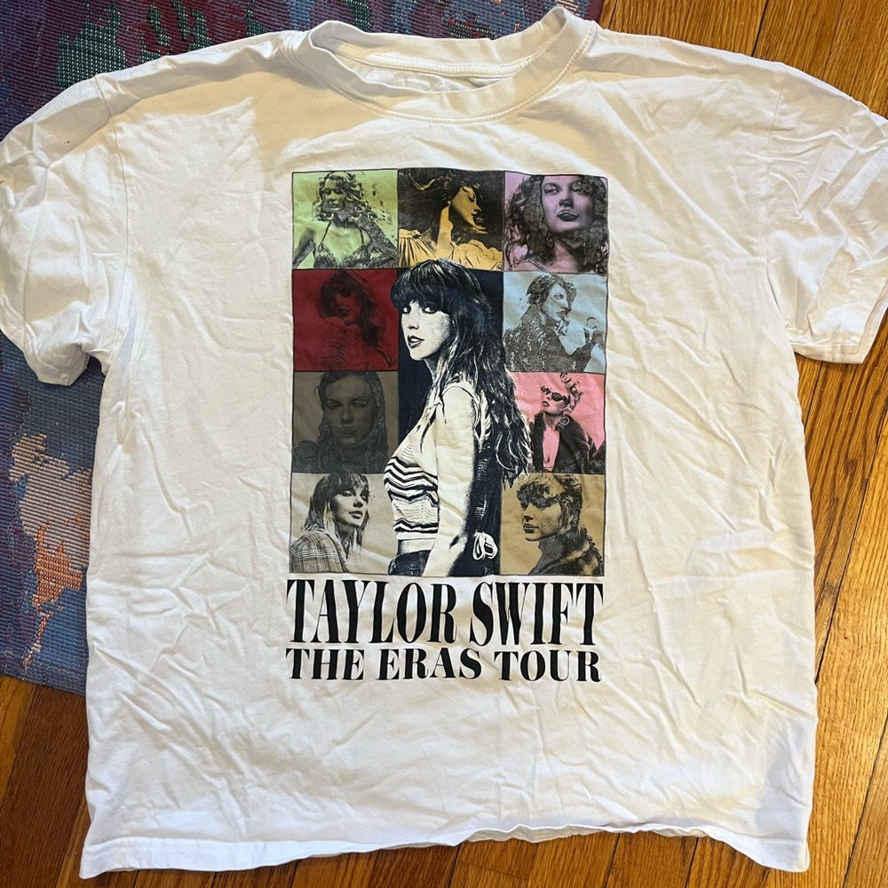 Taylor Swift White Tee with Multicolor Collage